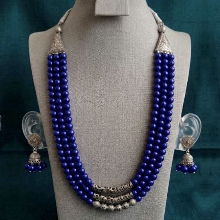 Handcrafted Blue Glass Bead Alloy Necklace